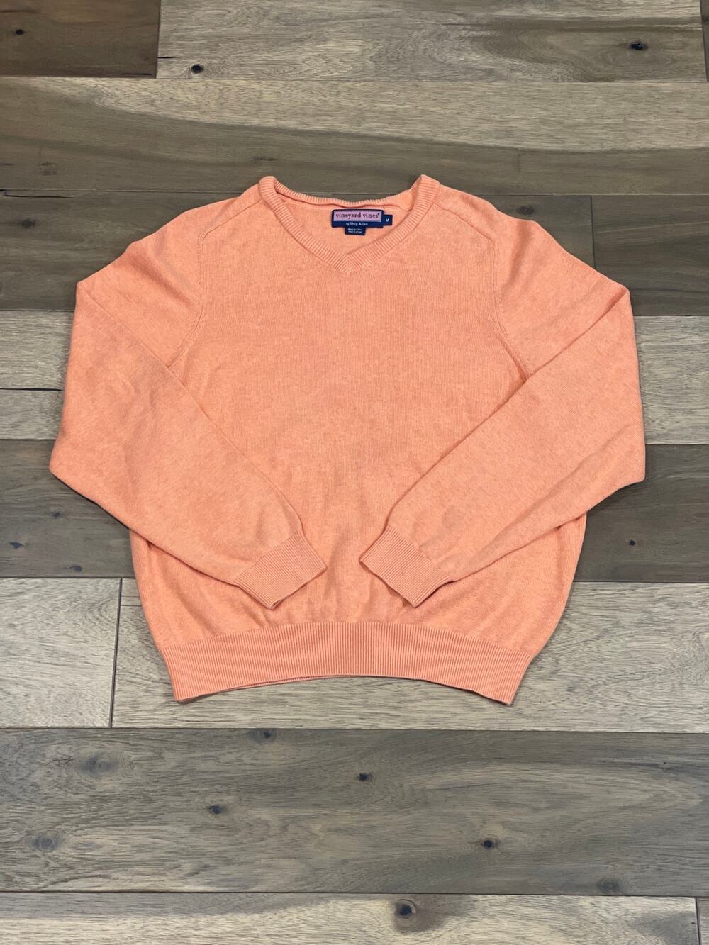 Vineyard Vines Orange Cotton Knit V Neck Sweater Size M Lightweight